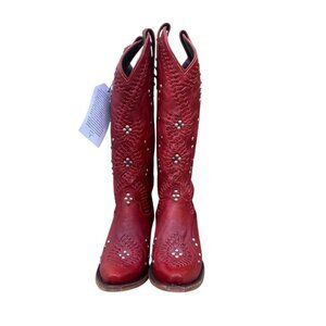 New LANE LB0469G Cossette Smoldering Ruby Red 15" Leather Western Boots 8.5